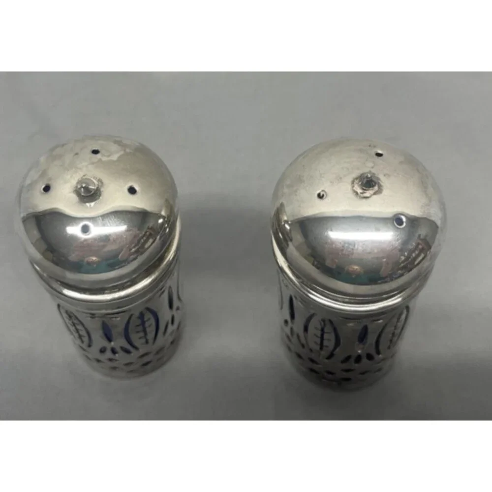 Vintage Royal Sapphire Silver Plate Cobalt Blue Glass Salt Pepper Shakers 4